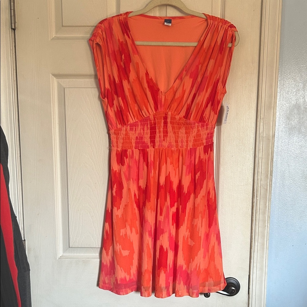 NWT Old Navy short sleeve mesh waisted pink ikat print dress size small